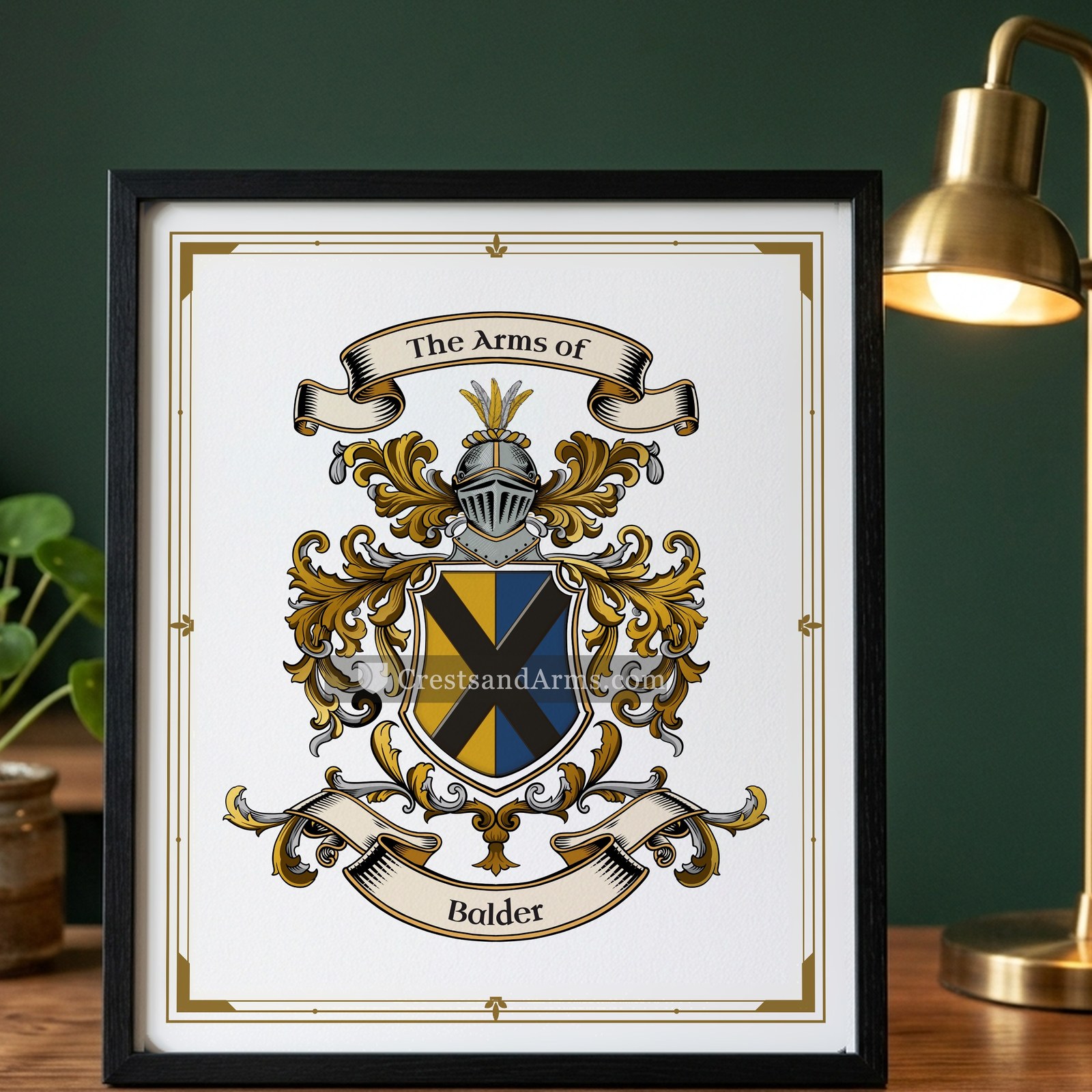 The Balder arms on the framed, black wood