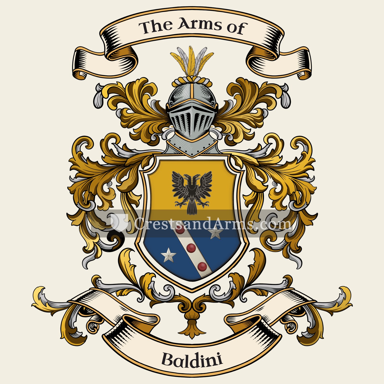 The Baldini coat of arms, drawn from the recorded blazon
