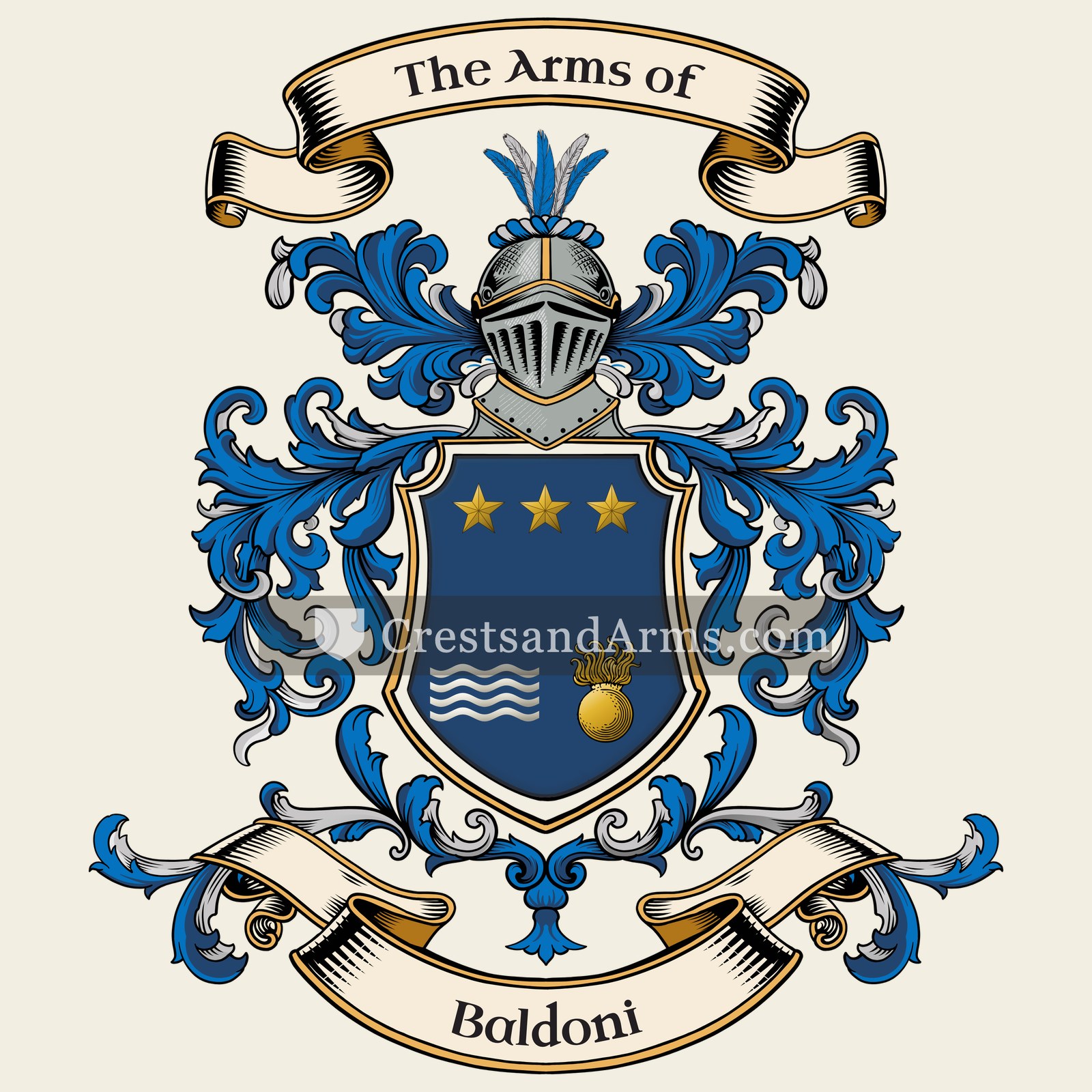 The Baldoni coat of arms, drawn from the recorded blazon