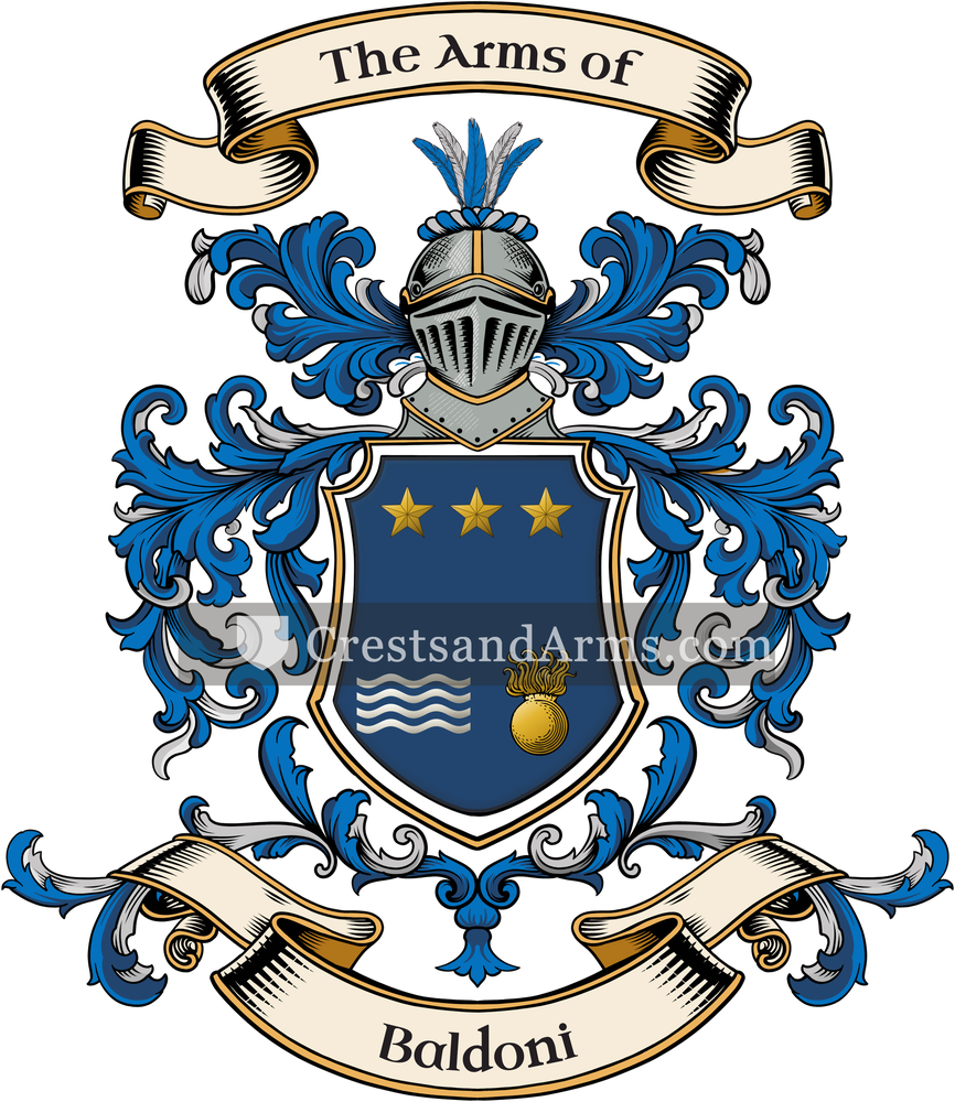 The Baldoni coat of arms, drawn from the recorded blazon