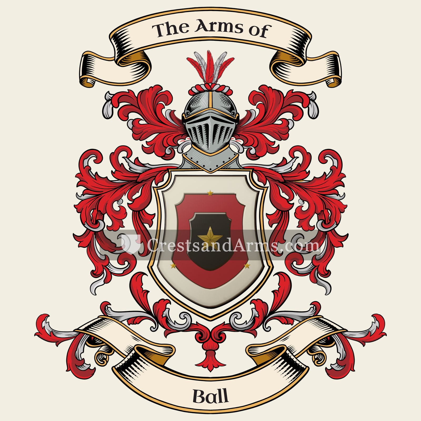 The Ball coat of arms, drawn from the recorded blazon