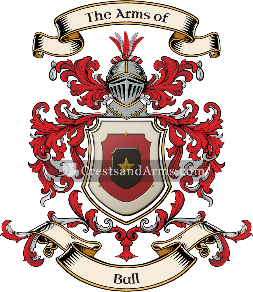The Ball coat of arms, drawn from the recorded blazon