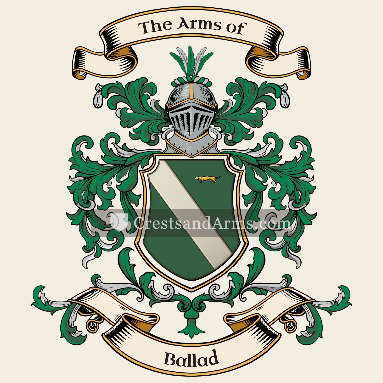 The Ballad coat of arms, drawn from the recorded blazon