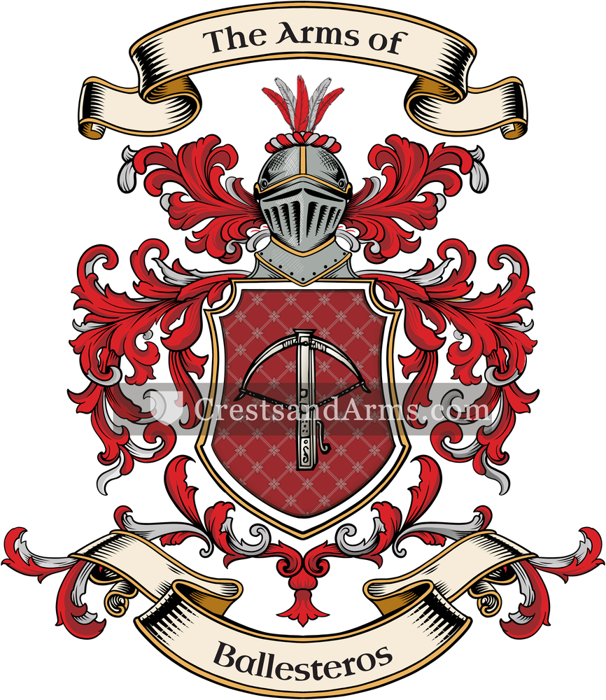 The Ballesteros coat of arms, drawn from the recorded blazon