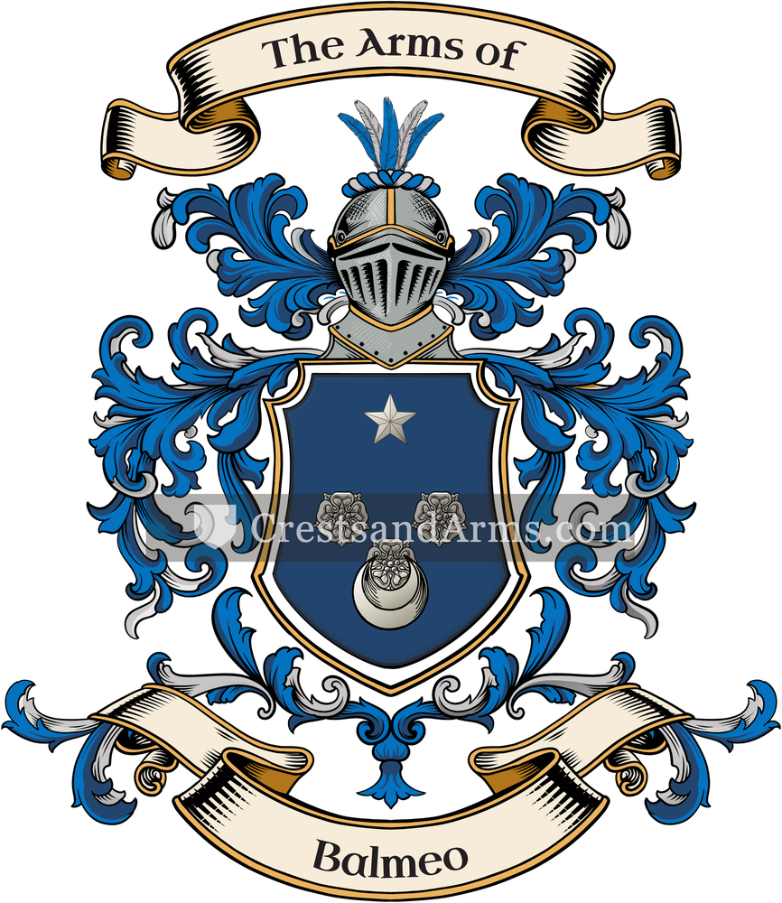 The Balmeo coat of arms, drawn from the recorded blazon