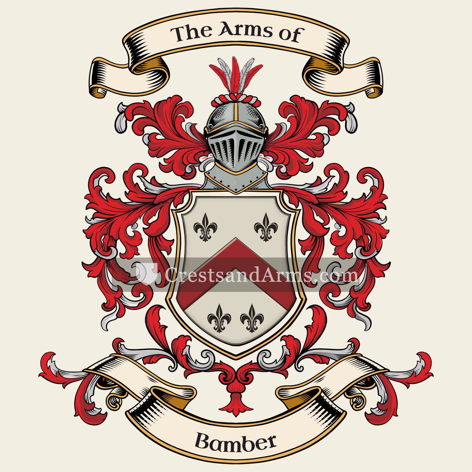The Bamber coat of arms, drawn from the recorded blazon