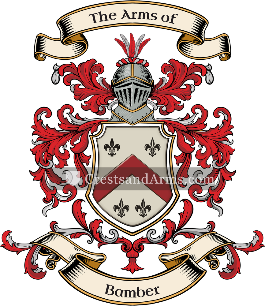 The Bamber coat of arms, drawn from the recorded blazon