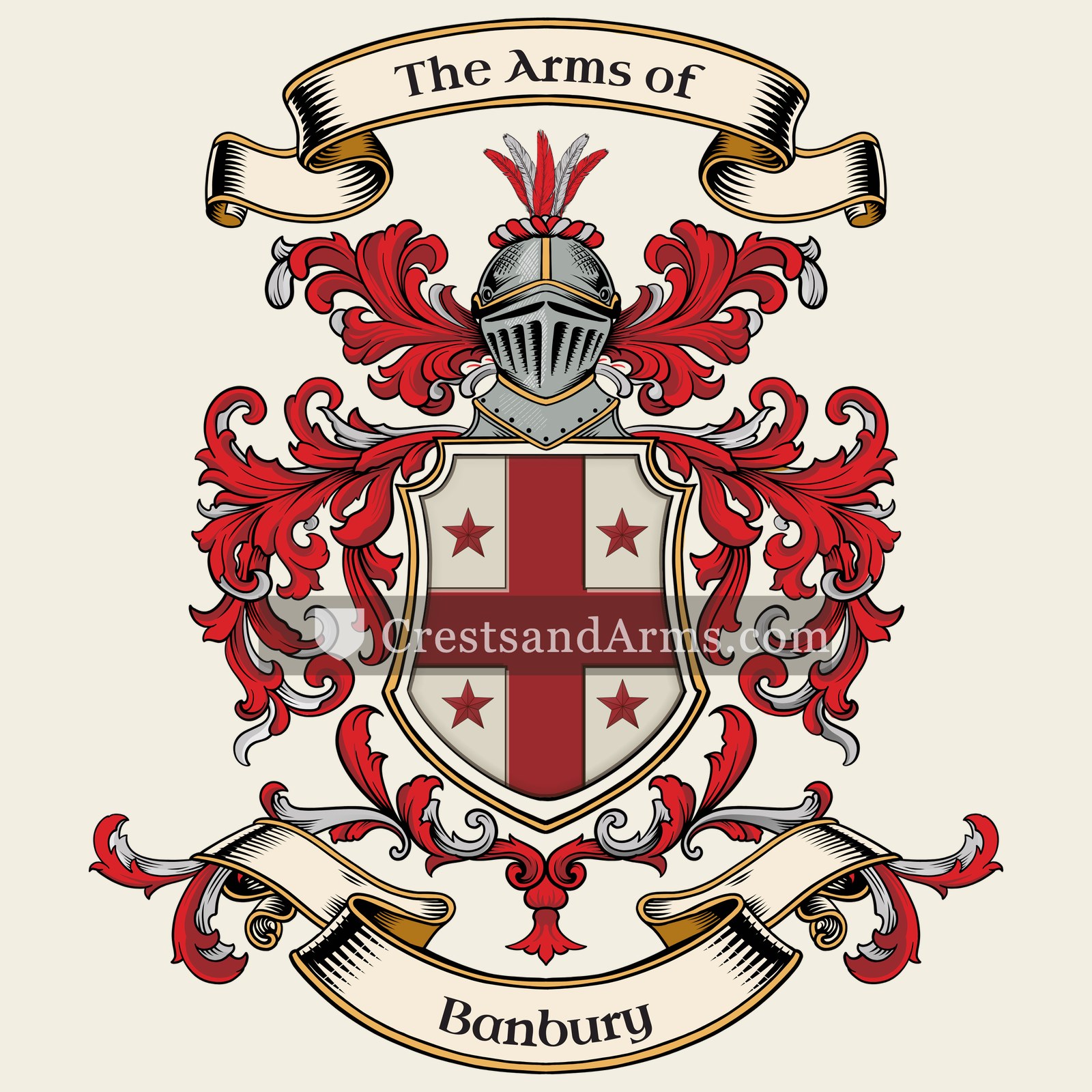 The Banbury coat of arms, drawn from the recorded blazon