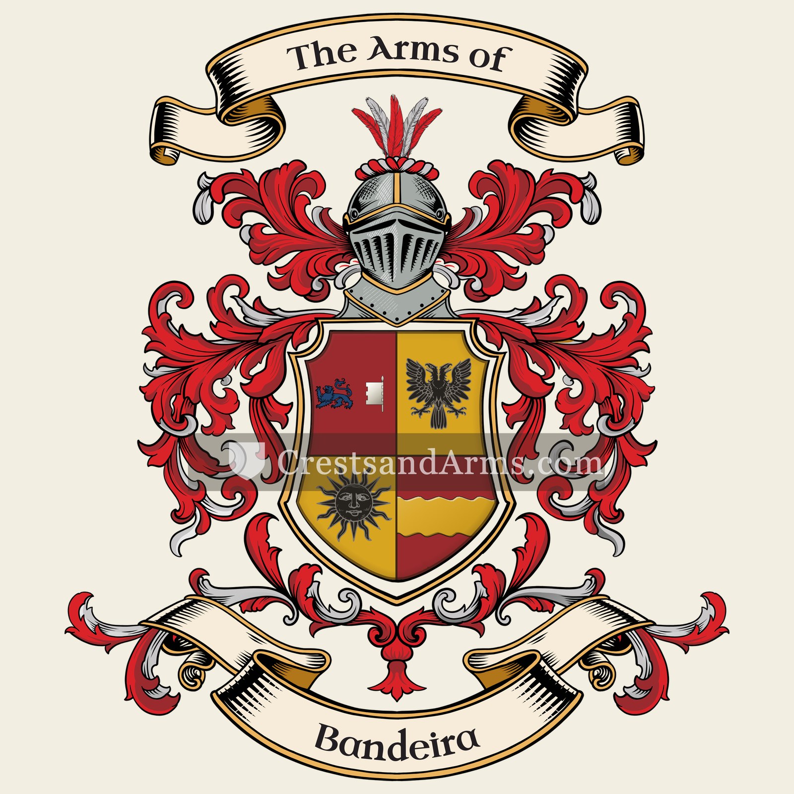 The Bandeira coat of arms, drawn from the recorded blazon
