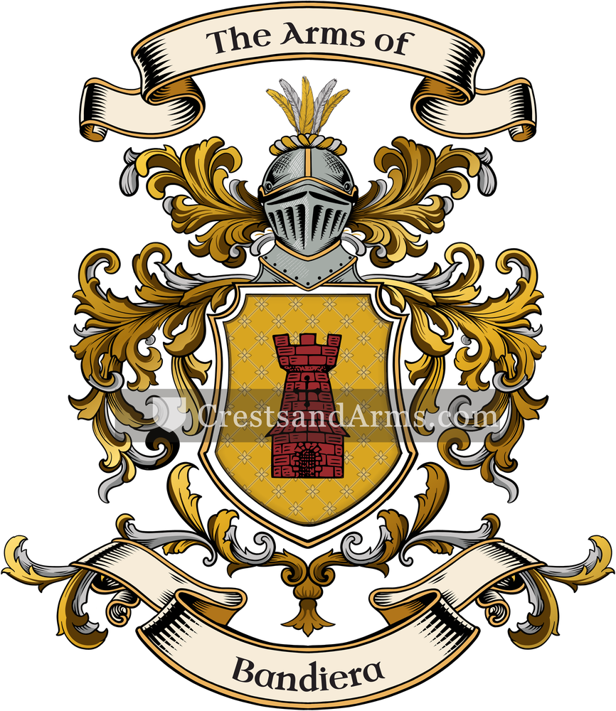 The Bandiera coat of arms, drawn from the recorded blazon