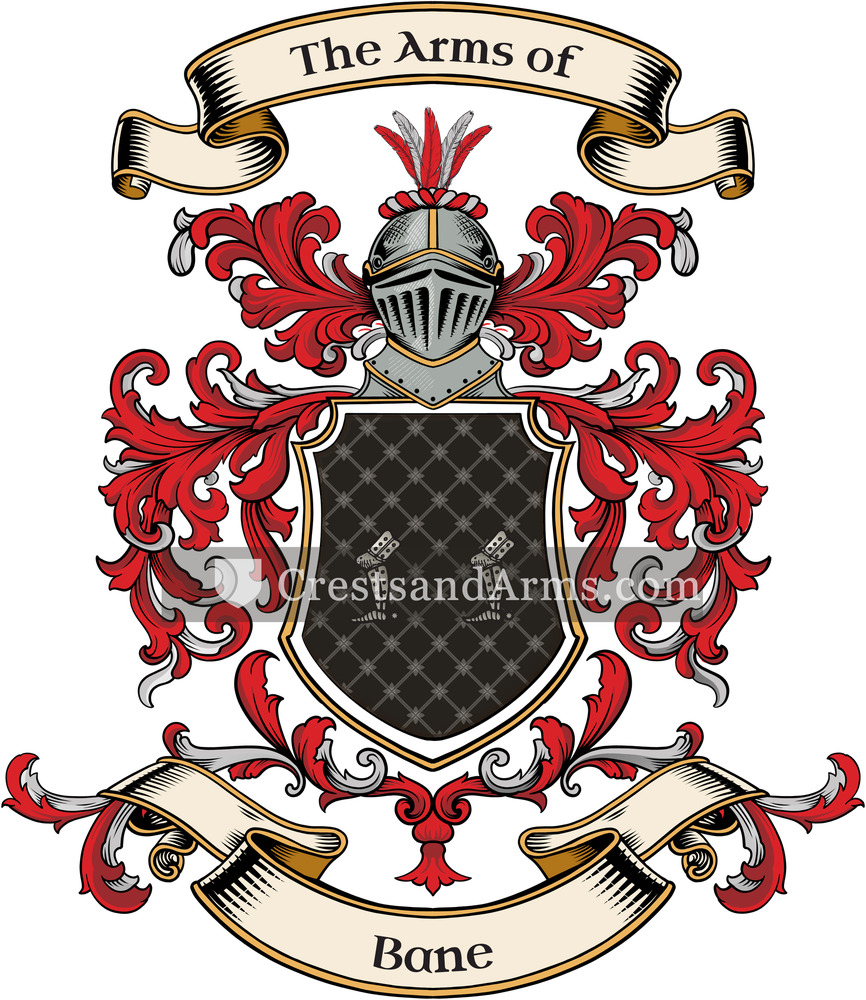 The Bane coat of arms, drawn from the recorded blazon