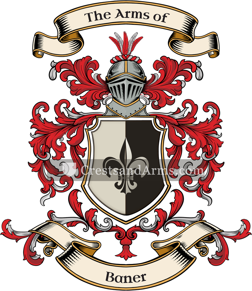 The Baner coat of arms, drawn from the recorded blazon