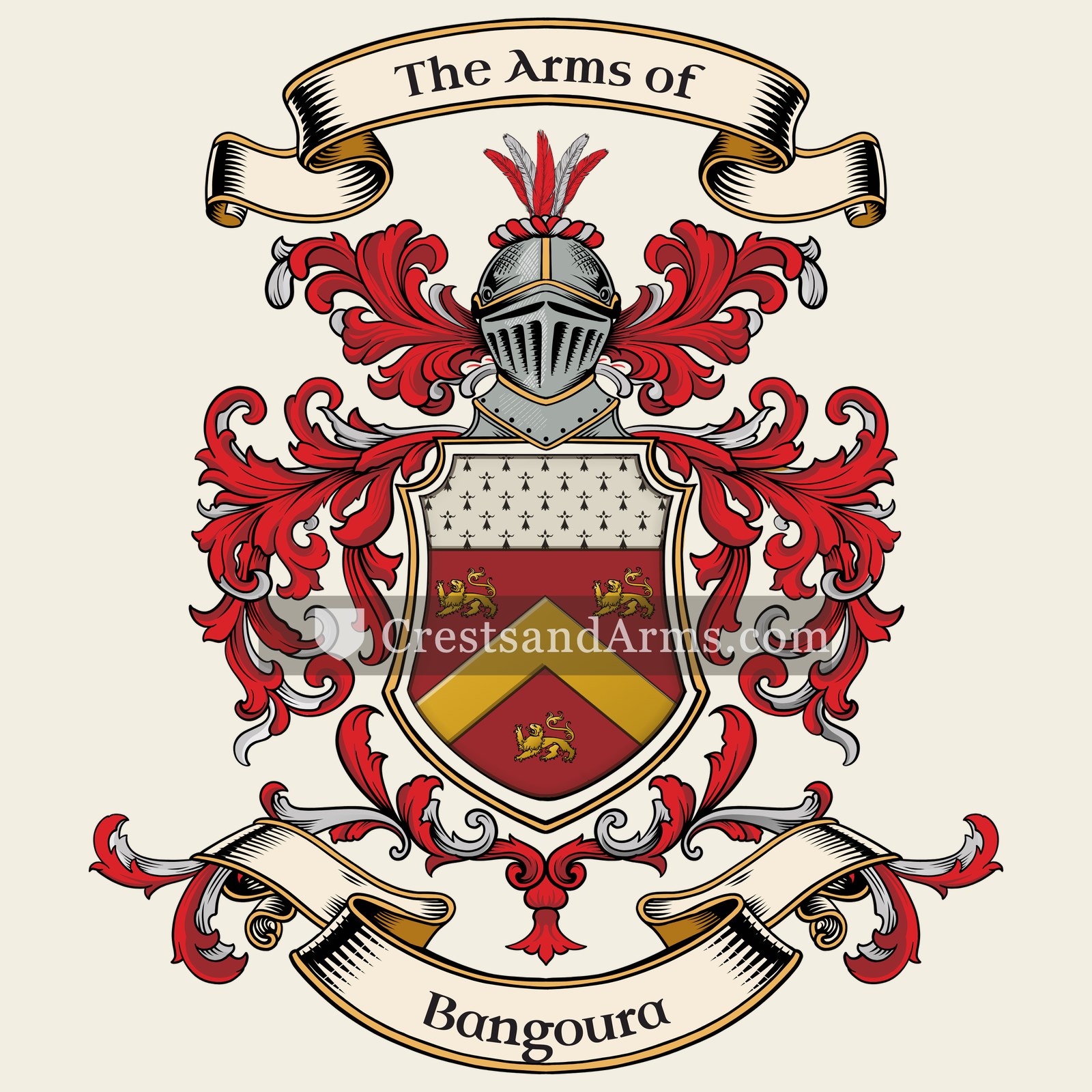 The Bangoura coat of arms, drawn from the recorded blazon