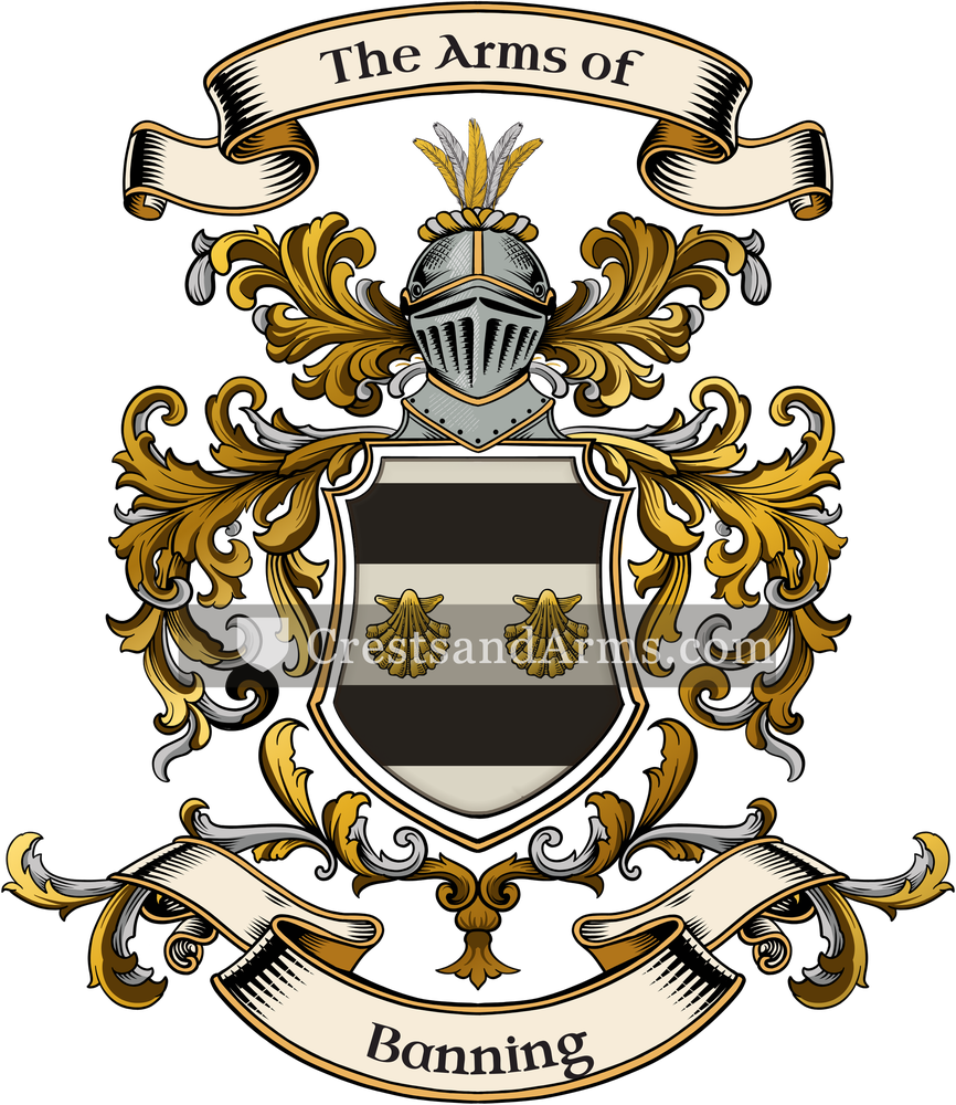 The Banning coat of arms, drawn from the recorded blazon