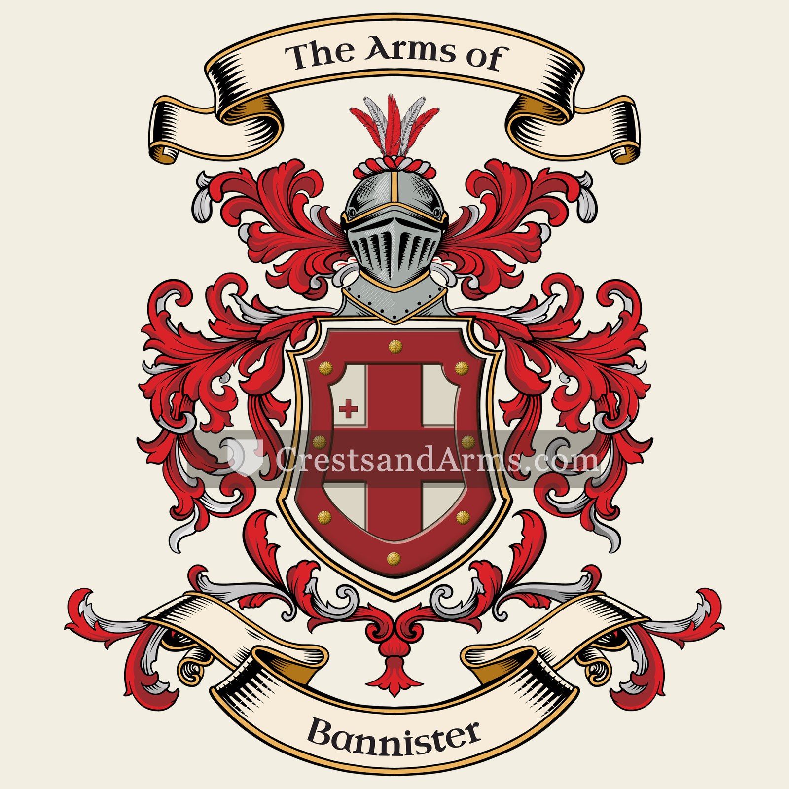 The Bannister coat of arms, drawn from the recorded blazon