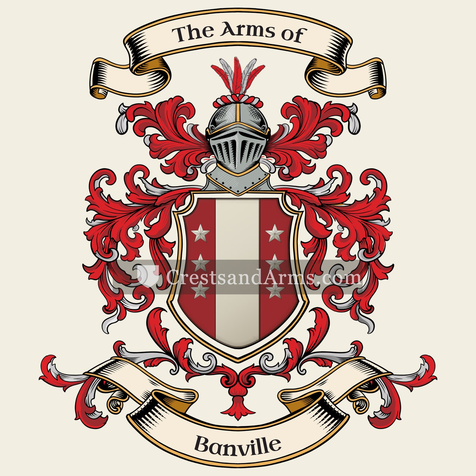 The Banville coat of arms, drawn from the recorded blazon