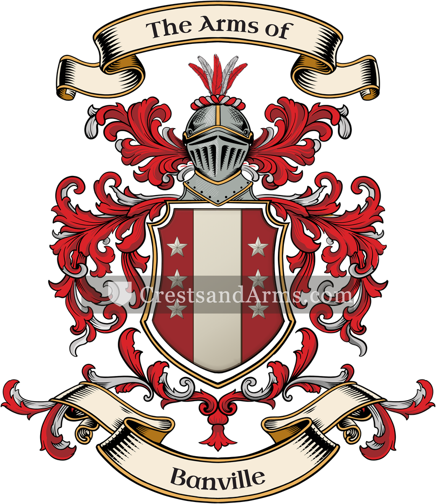 The Banville coat of arms, drawn from the recorded blazon