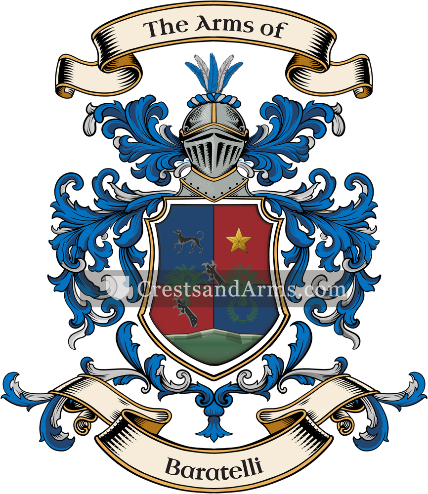 The Baratelli coat of arms, drawn from the recorded blazon