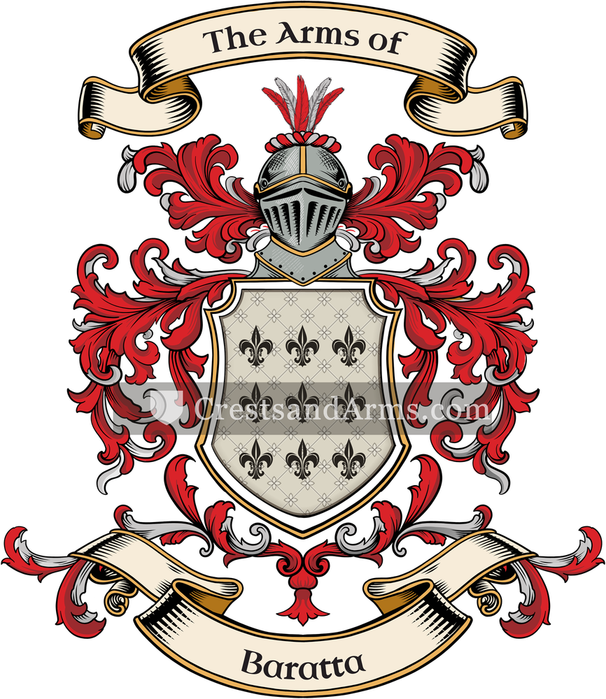 The Baratta coat of arms, drawn from the recorded blazon