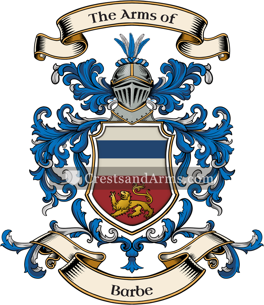 The Barbe coat of arms, drawn from the recorded blazon