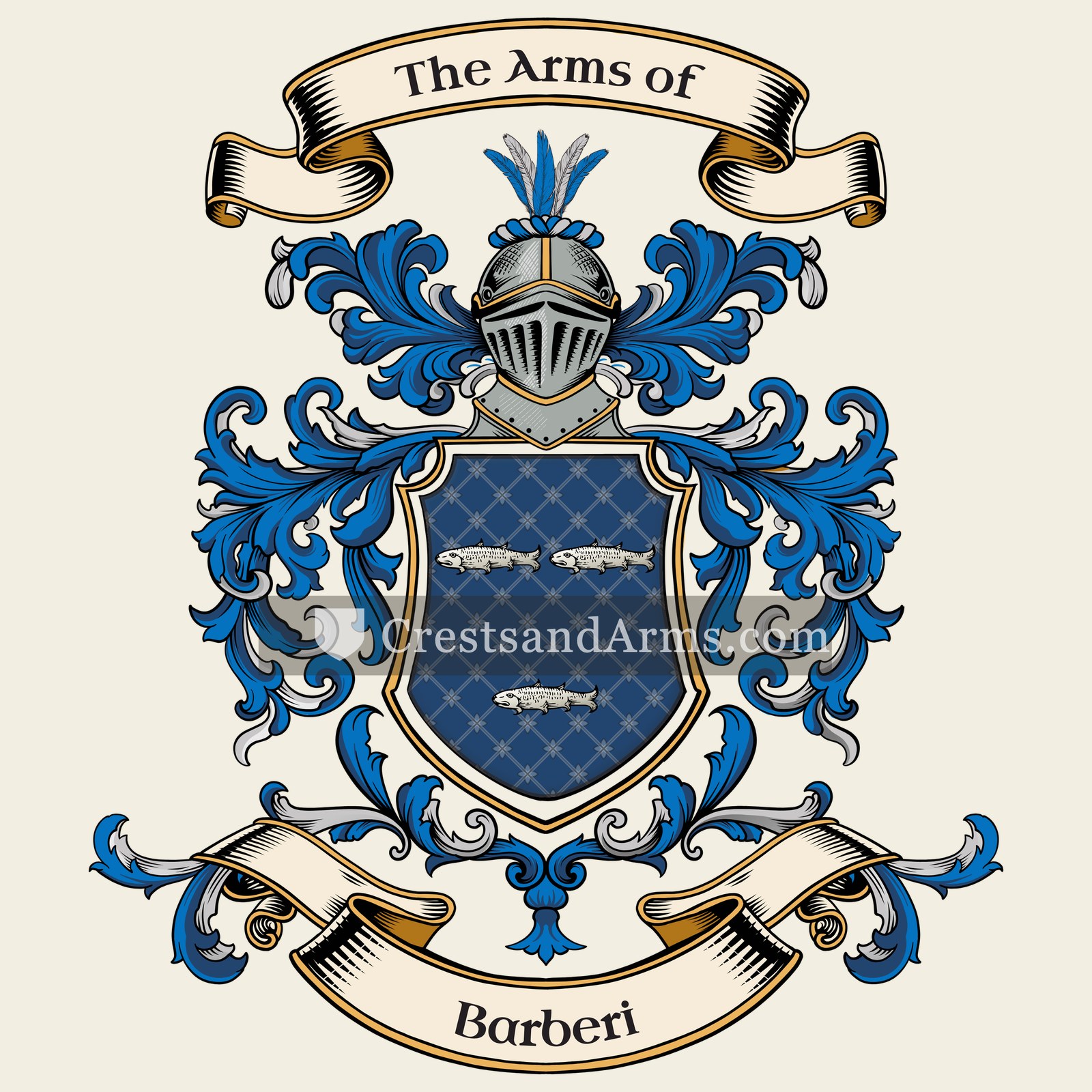 The Barberi coat of arms, drawn from the recorded blazon
