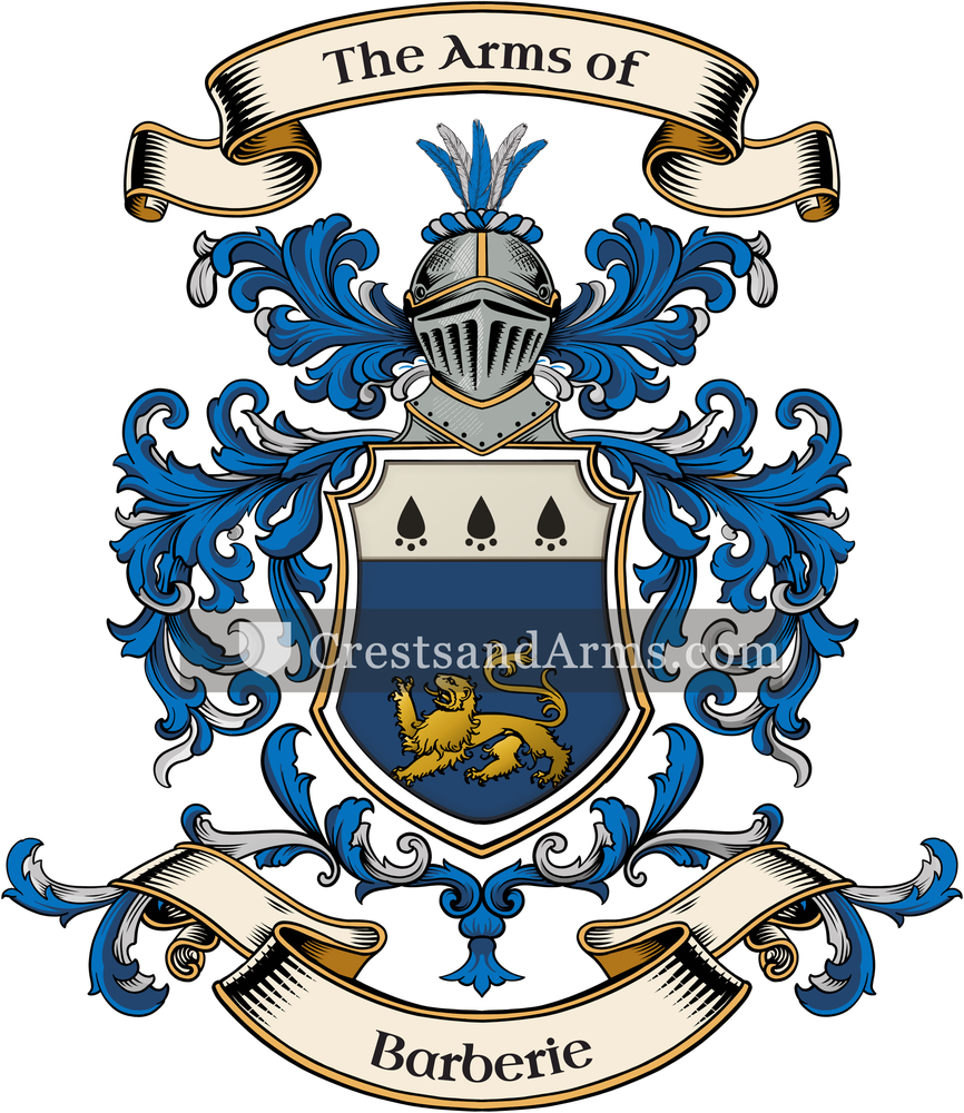 The Barberie coat of arms, drawn from the recorded blazon