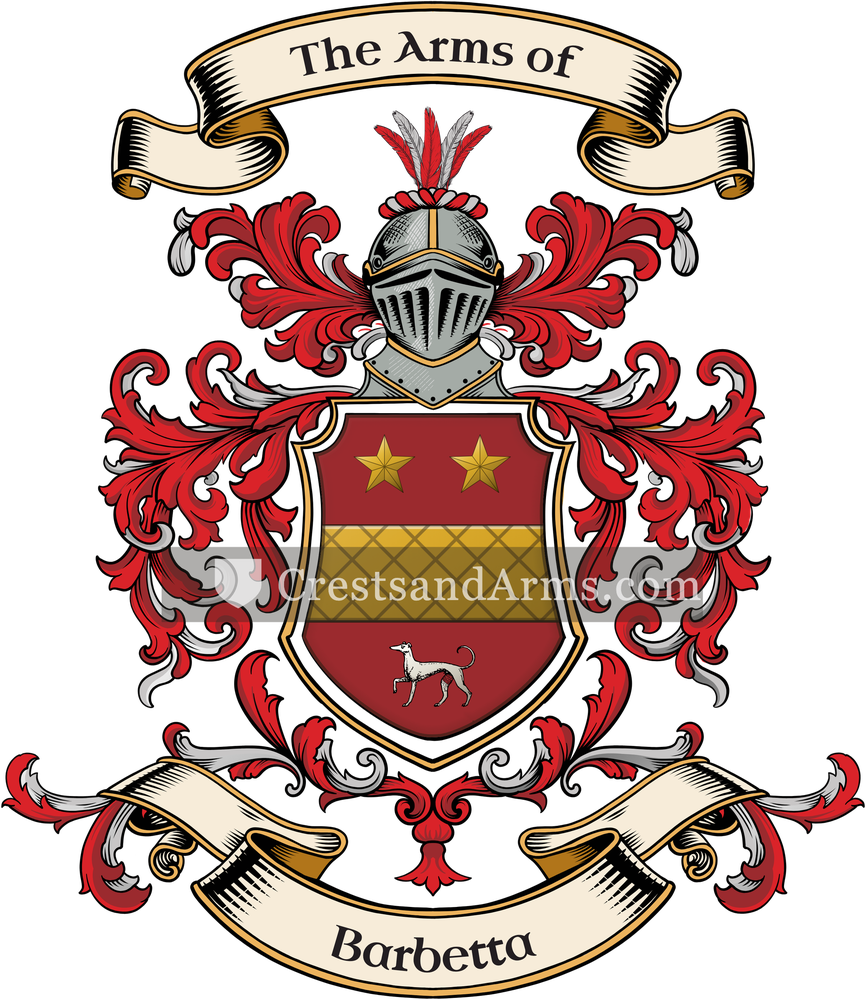 The Barbetta coat of arms, drawn from the recorded blazon