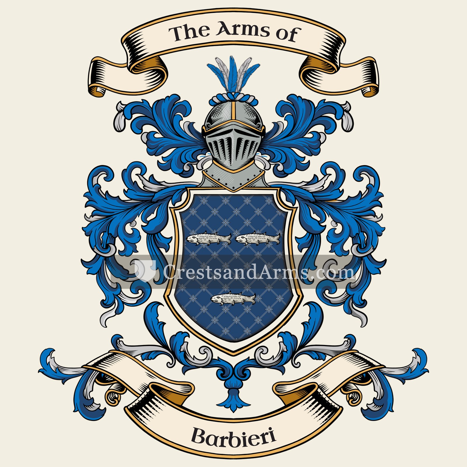 The Barbieri coat of arms, drawn from the recorded blazon