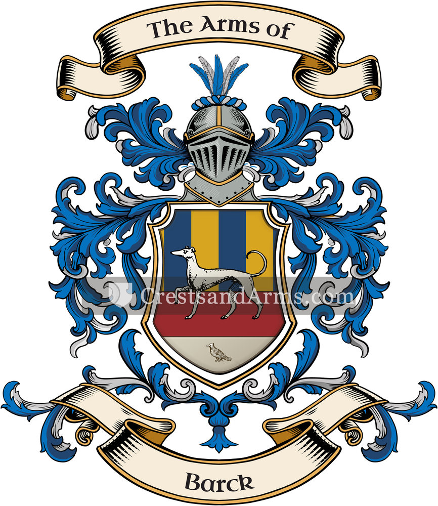 The Barck coat of arms, drawn from the recorded blazon
