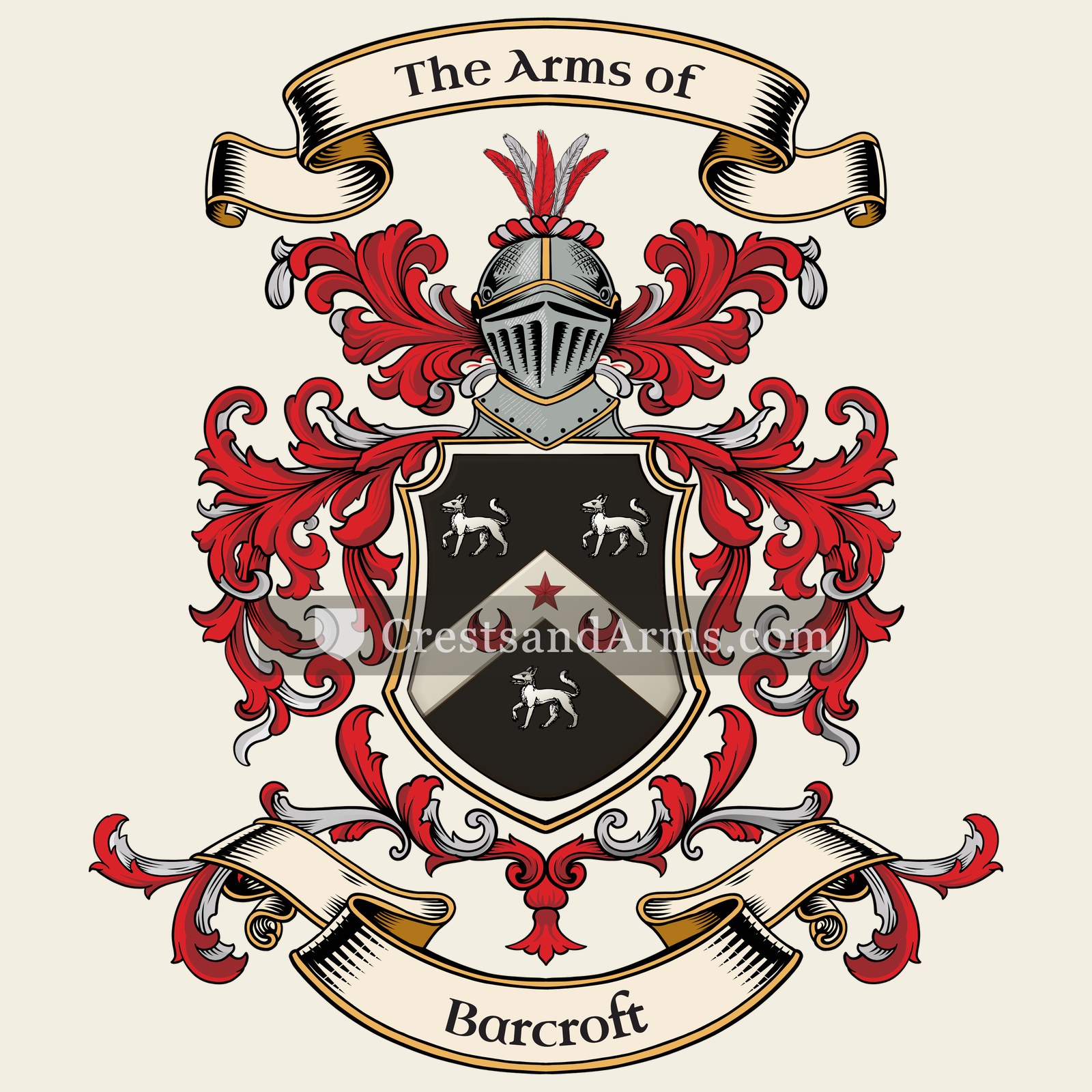 The Barcroft coat of arms, drawn from the recorded blazon