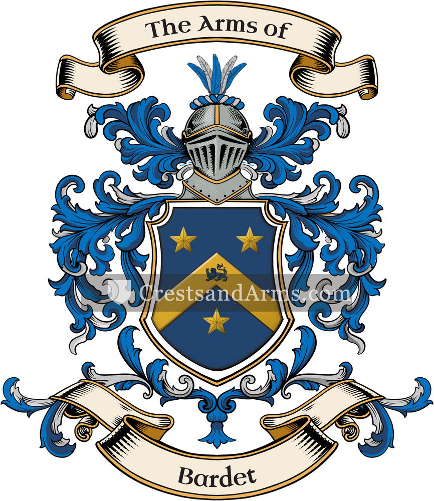 The Bardet coat of arms, drawn from the recorded blazon