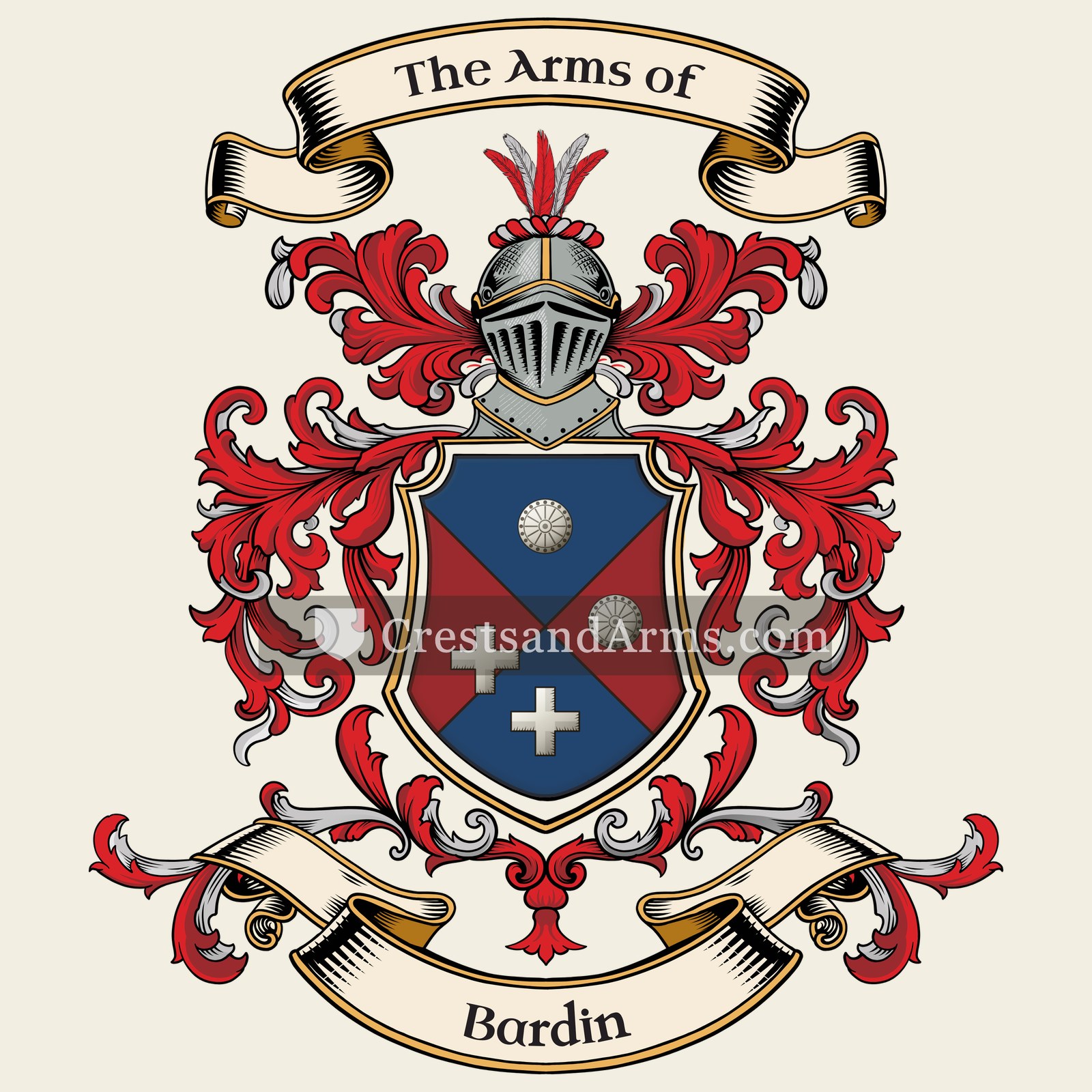 The Bardin coat of arms, drawn from the recorded blazon