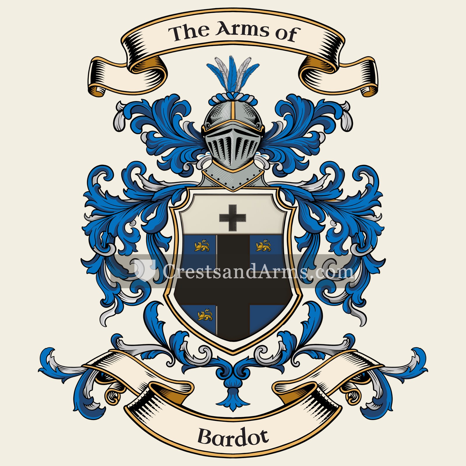 The Bardot coat of arms, drawn from the recorded blazon