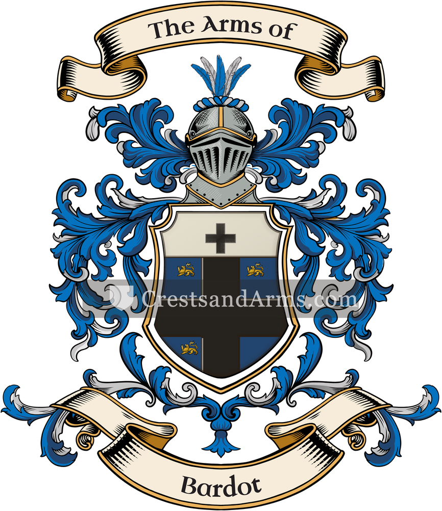The Bardot coat of arms, drawn from the recorded blazon