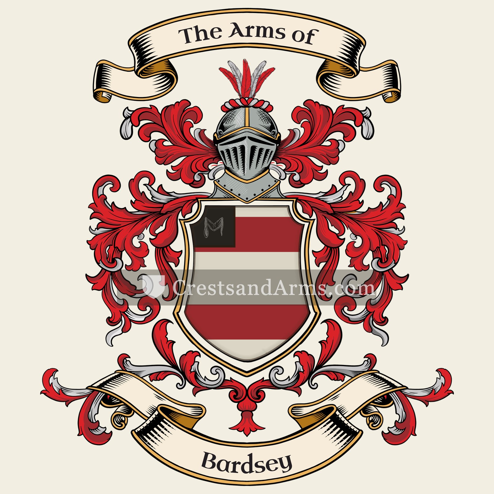 The Bardsey coat of arms, drawn from the recorded blazon