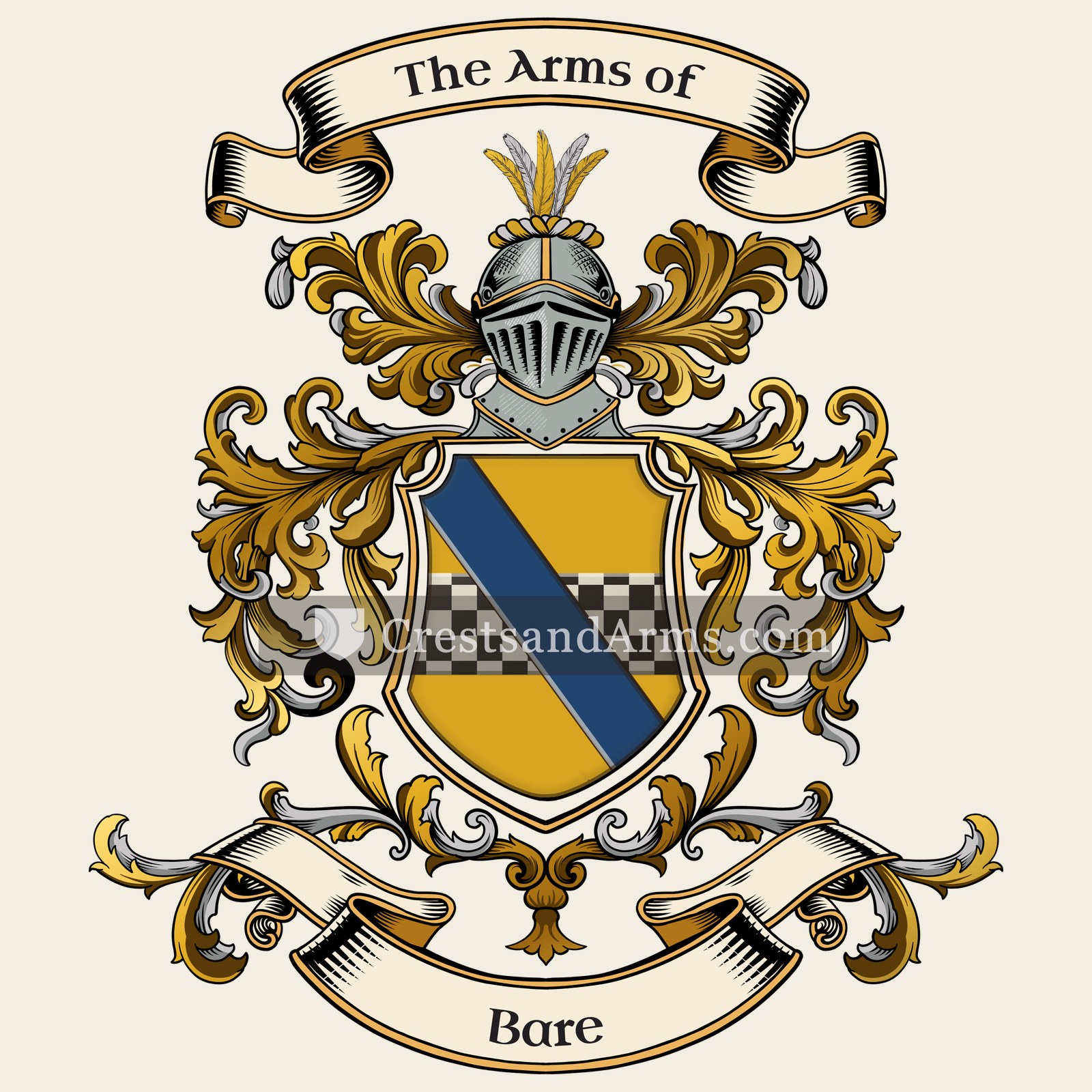 The Bare coat of arms, drawn from the recorded blazon