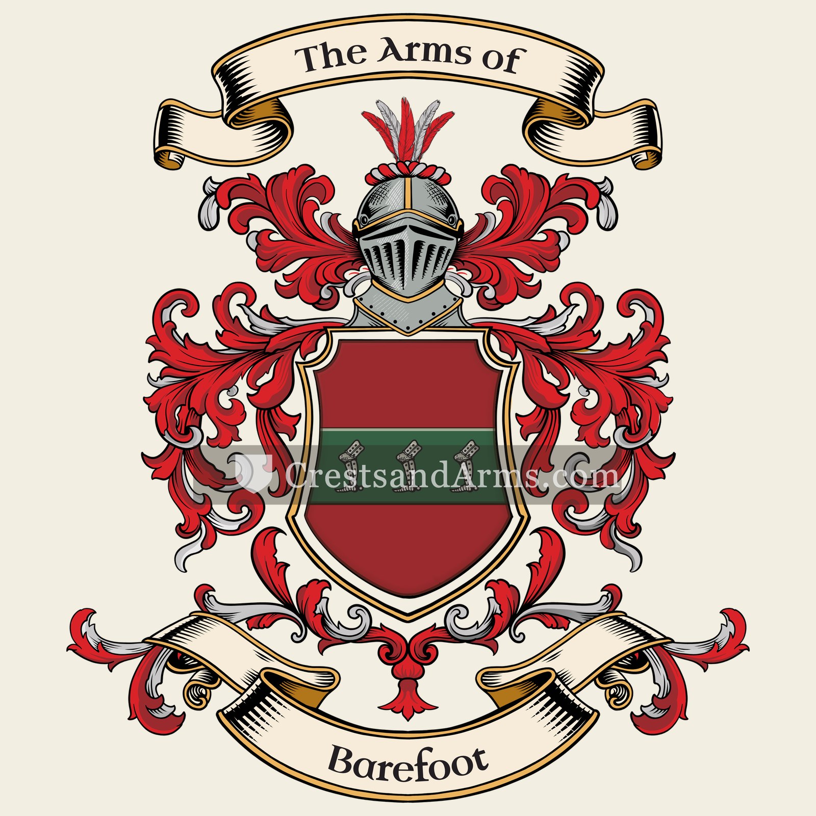 The Barefoot coat of arms, drawn from the recorded blazon