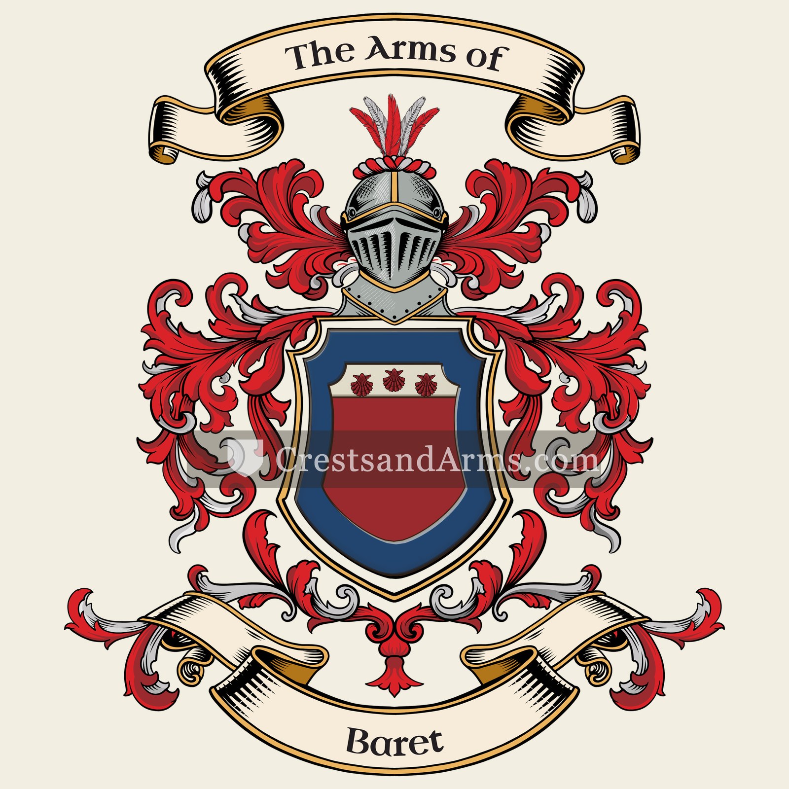 The Baret coat of arms, drawn from the recorded blazon