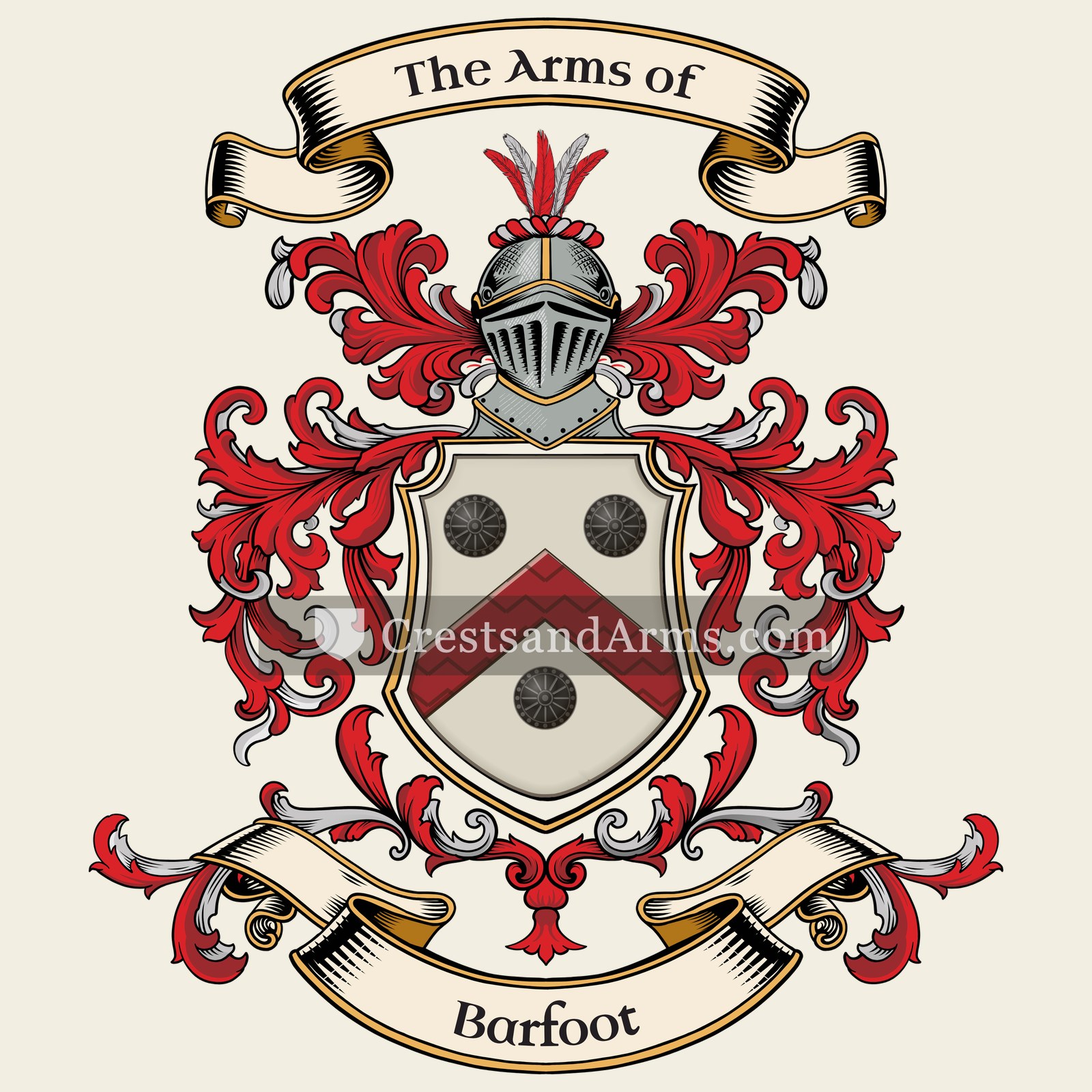 The Barfoot coat of arms, drawn from the recorded blazon