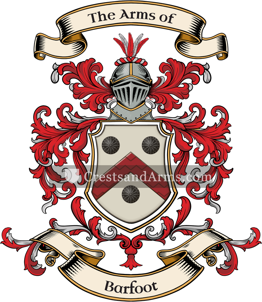 The Barfoot coat of arms, drawn from the recorded blazon