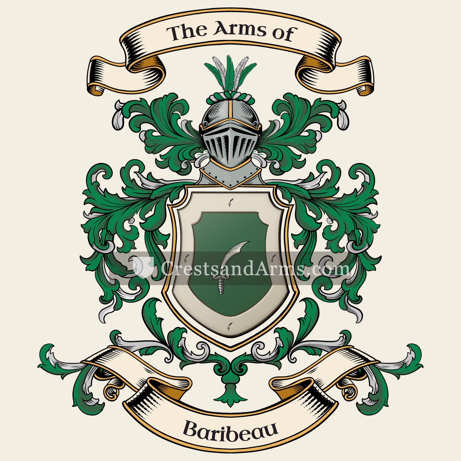 The Baribeau coat of arms, drawn from the recorded blazon