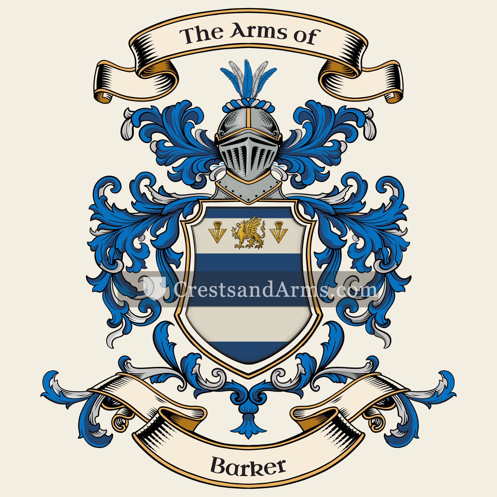The Barker coat of arms, drawn from the recorded blazon