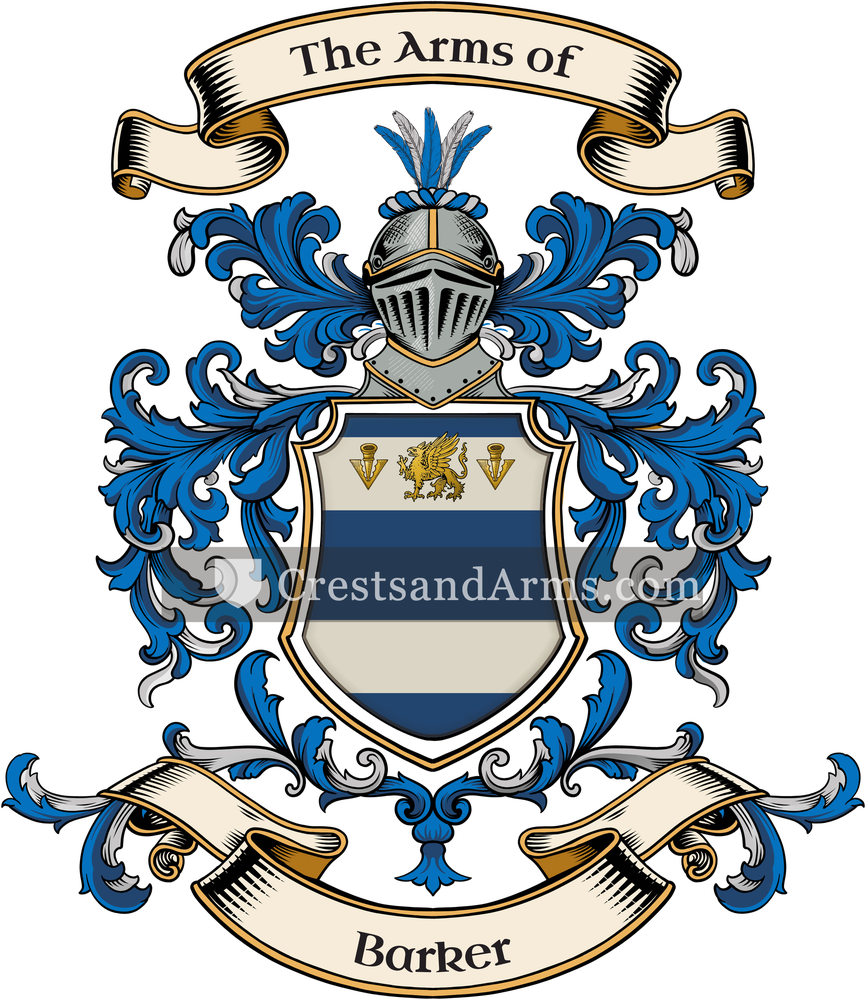 The Barker coat of arms, drawn from the recorded blazon