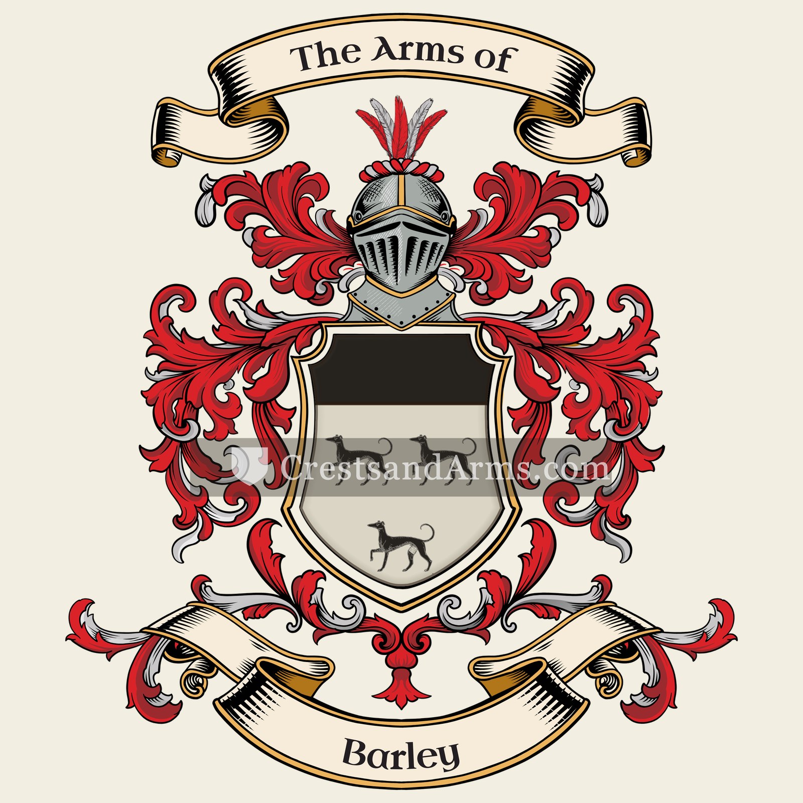 The Barley coat of arms, drawn from the recorded blazon
