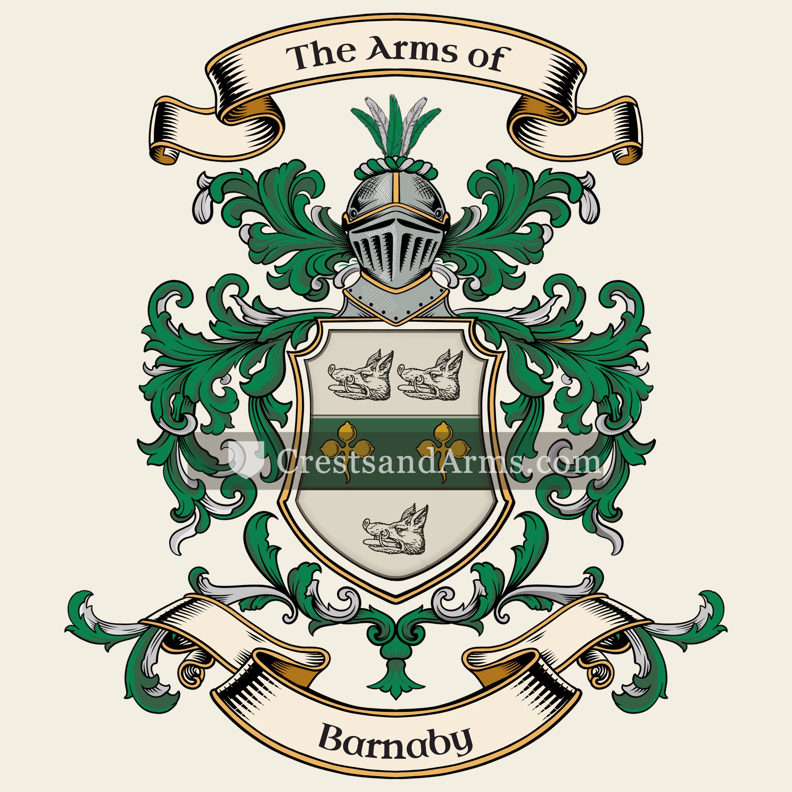 The Barnaby coat of arms, drawn from the recorded blazon