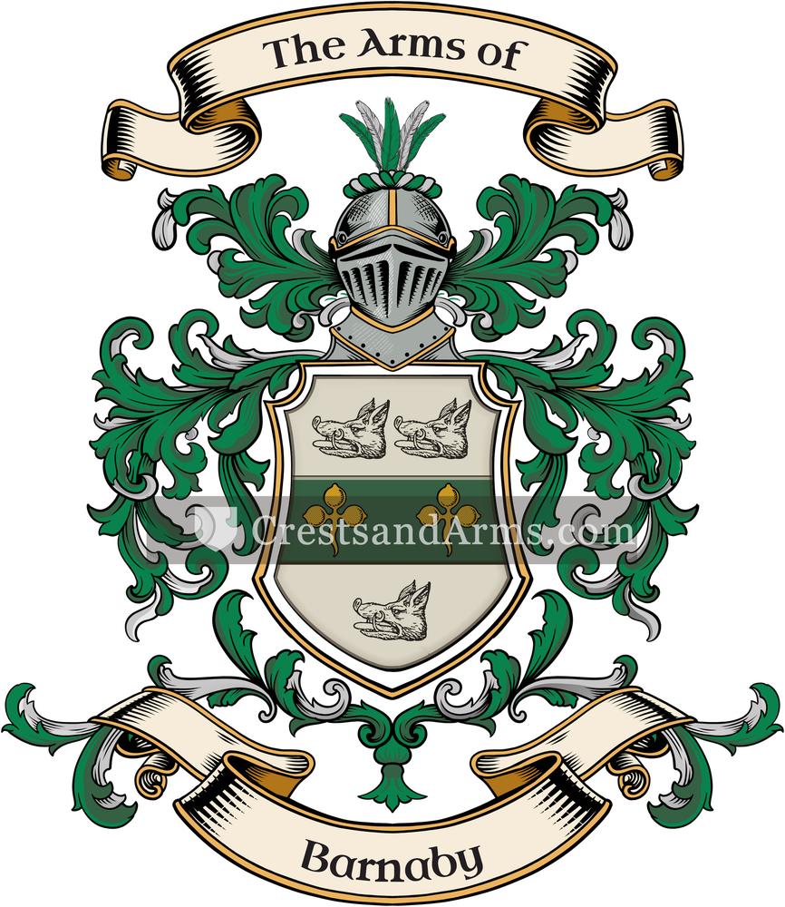 The Barnaby coat of arms, drawn from the recorded blazon