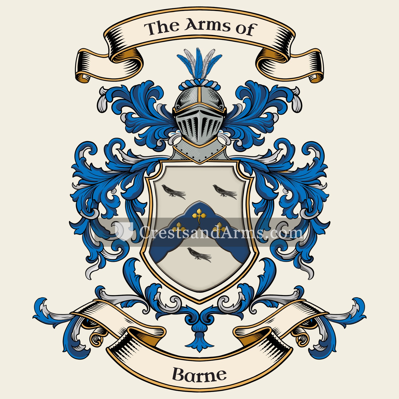 The Barne coat of arms, drawn from the recorded blazon