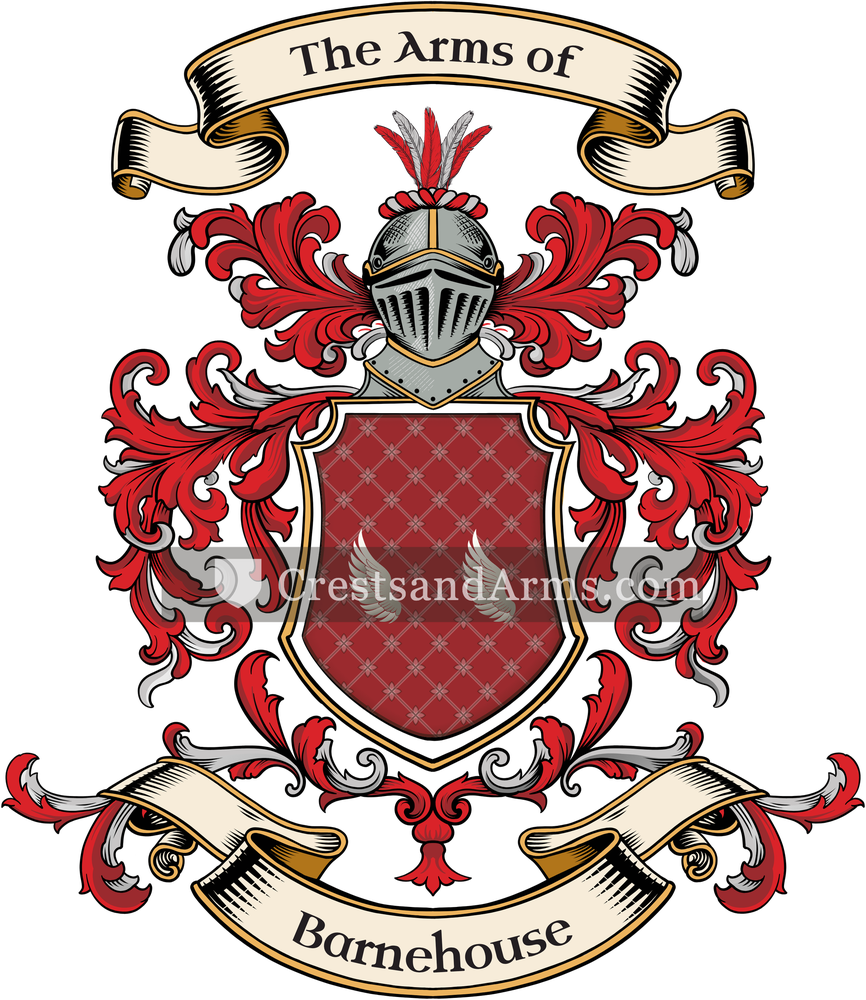 The Barnehouse coat of arms, drawn from the recorded blazon