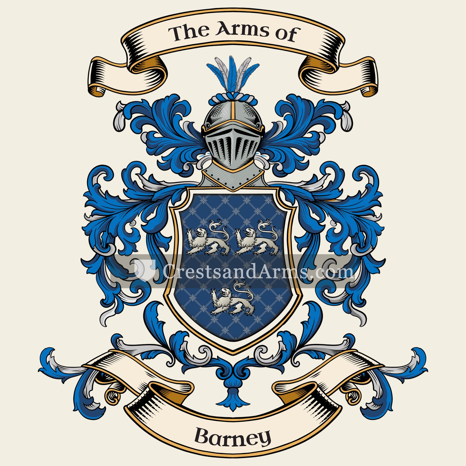 The Barney coat of arms, drawn from the recorded blazon