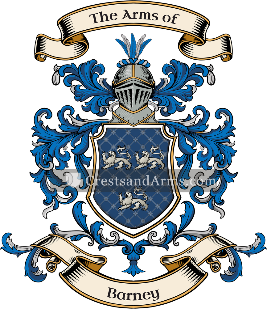 The Barney coat of arms, drawn from the recorded blazon